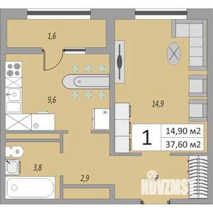 1-к квартира, вторичка, 38м2, 17/24 этаж