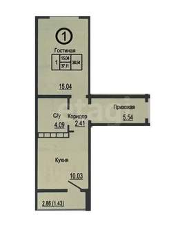 1-к квартира, вторичка, 41м2, 8/17 этаж