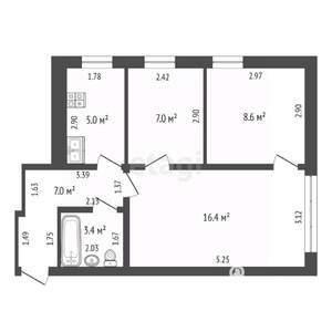 3-к квартира, вторичка, 47м2, 1/4 этаж