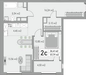 2-к квартира, строящийся дом, 58м2, 8/10 этаж