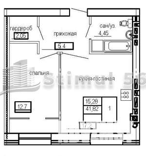 1-к квартира, вторичка, 42м2, 2/4 этаж