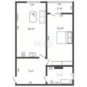 1-к квартира, вторичка, 46м2, 14/17 этаж