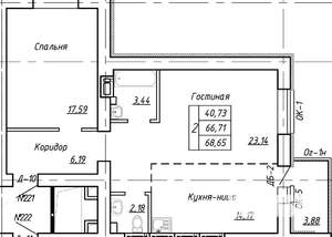 2-к квартира, сданный дом, 72м2, 11/17 этаж