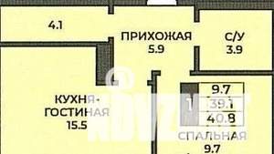 1-к квартира, вторичка, 41м2, 3/5 этаж