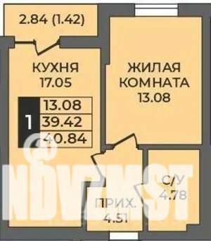 1-к квартира, строящийся дом, 41м2, 9/9 этаж