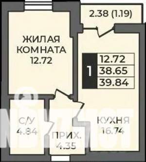 1-к квартира, строящийся дом, 40м2, 4/12 этаж