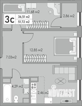 3-к квартира, вторичка, 52м2, 8/10 этаж