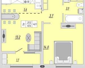 1-к квартира, вторичка, 41м2, 11/24 этаж