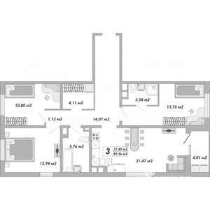 3-к квартира, вторичка, 90м2, 12/15 этаж