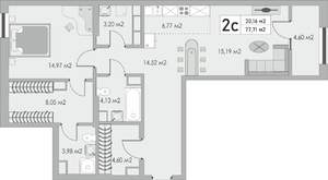2-к квартира, строящийся дом, 78м2, 6/10 этаж