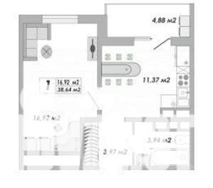 1-к квартира, вторичка, 39м2, 8/12 этаж