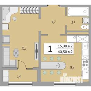 1-к квартира, вторичка, 41м2, 18/24 этаж