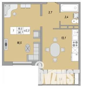 1-к квартира, вторичка, 40м2, 8/24 этаж