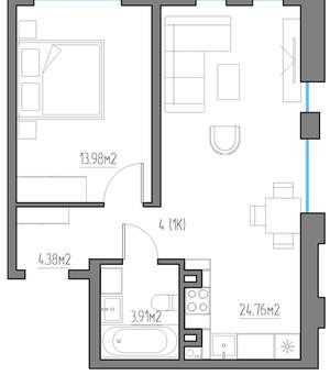 1-к квартира, вторичка, 47м2, 2/11 этаж