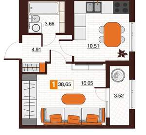 1-к квартира, вторичка, 39м2, 17/17 этаж