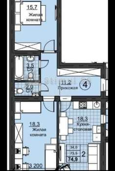 2-к квартира, вторичка, 70м2, 1/3 этаж