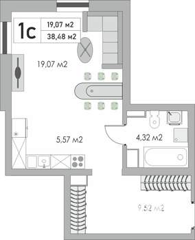 1-к квартира, строящийся дом, 38м2, 5/9 этаж