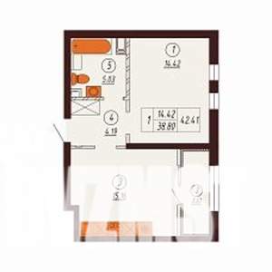 1-к квартира, строящийся дом, 42м2, 2/17 этаж