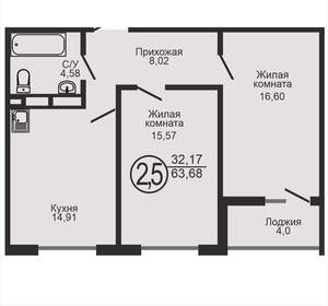 2-к квартира, вторичка, 64м2, 3/18 этаж