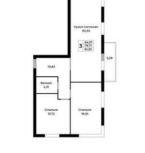 3-к квартира, вторичка, 81м2, 3/15 этаж