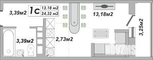 1-к квартира, строящийся дом, 24м2, 11/25 этаж