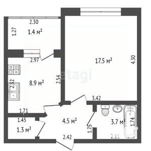 1-к квартира, вторичка, 37м2, 9/9 этаж