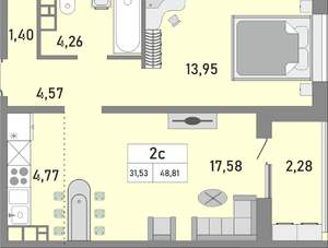 2-к квартира, вторичка, 49м2, 1/25 этаж