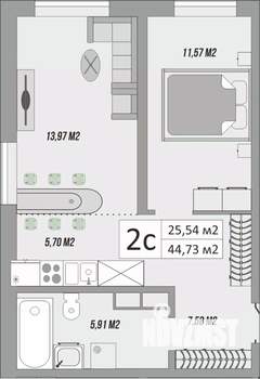 1-к квартира, строящийся дом, 45м2, 1/9 этаж