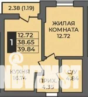 1-к квартира, строящийся дом, 40м2, 10/12 этаж