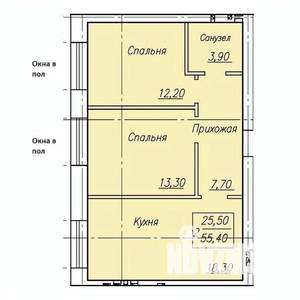 2-к квартира, вторичка, 55м2, 2/4 этаж