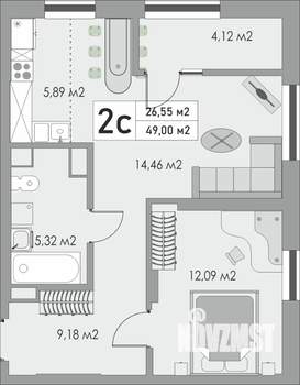 2-к квартира, вторичка, 49м2, 9/10 этаж