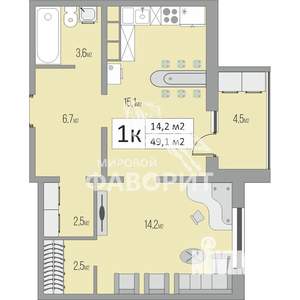 1-к квартира, вторичка, 49м2, 17/17 этаж