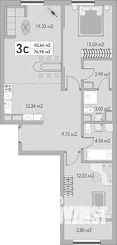 3-к квартира, строящийся дом, 75м2, 8/10 этаж