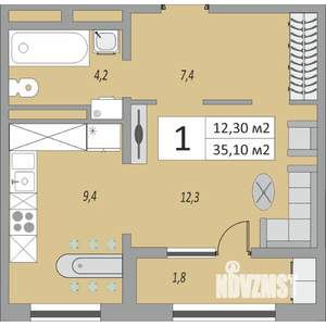 1-к квартира, вторичка, 35м2, 4/17 этаж