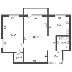 2-к квартира, вторичка, 39м2, 1/4 этаж