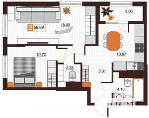 2-к квартира, вторичка, 59м2, 1/17 этаж