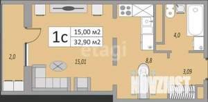 Студия квартира, вторичка, 33м2, 23/24 этаж