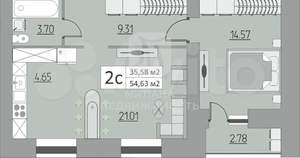 2-к квартира, сданный дом, 55м2, 9/15 этаж