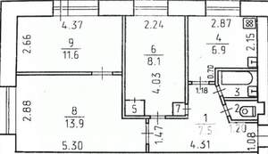 3-к квартира, вторичка, 61м2, 2/5 этаж