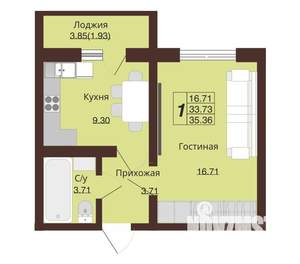 1-к квартира, вторичка, 35м2, 9/17 этаж
