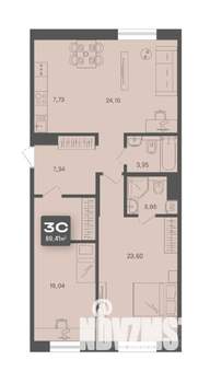 3-к квартира, строящийся дом, 89м2, 2/4 этаж