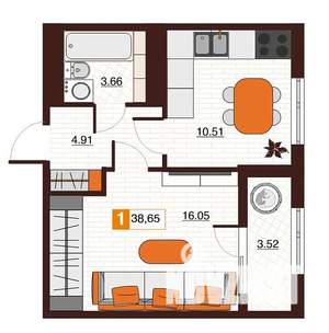 1-к квартира, вторичка, 39м2, 17/17 этаж