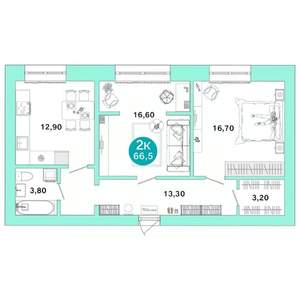 2-к квартира, вторичка, 67м2, 2/4 этаж