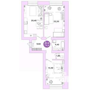 2-к квартира, вторичка, 74м2, 3/4 этаж