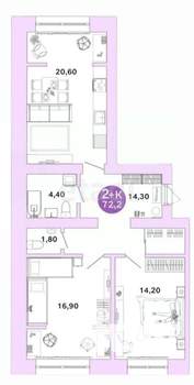 2-к квартира, вторичка, 72м2, 2/2 этаж