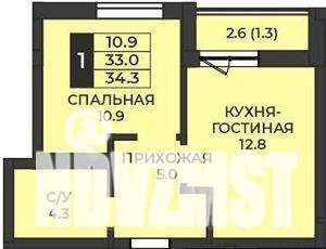 1-к квартира, вторичка, 34м2, 1/7 этаж