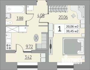 1-к квартира, строящийся дом, 39м2, 1/15 этаж