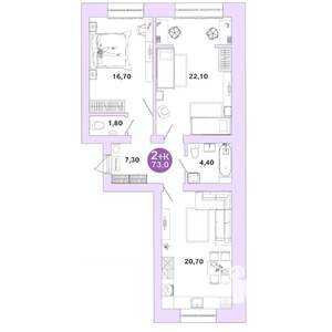 2-к квартира, вторичка, 73м2, 1/4 этаж