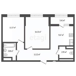 2-к квартира, вторичка, 59м2, 3/17 этаж