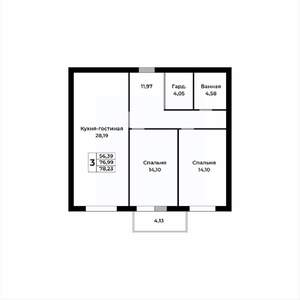 3-к квартира, вторичка, 78м2, 3/15 этаж